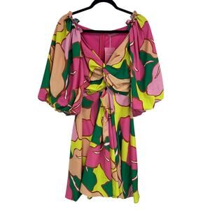NWT JJ’s Fairyland Pink Multicolor Short Balloon Sleeve Dress Womens Size Large